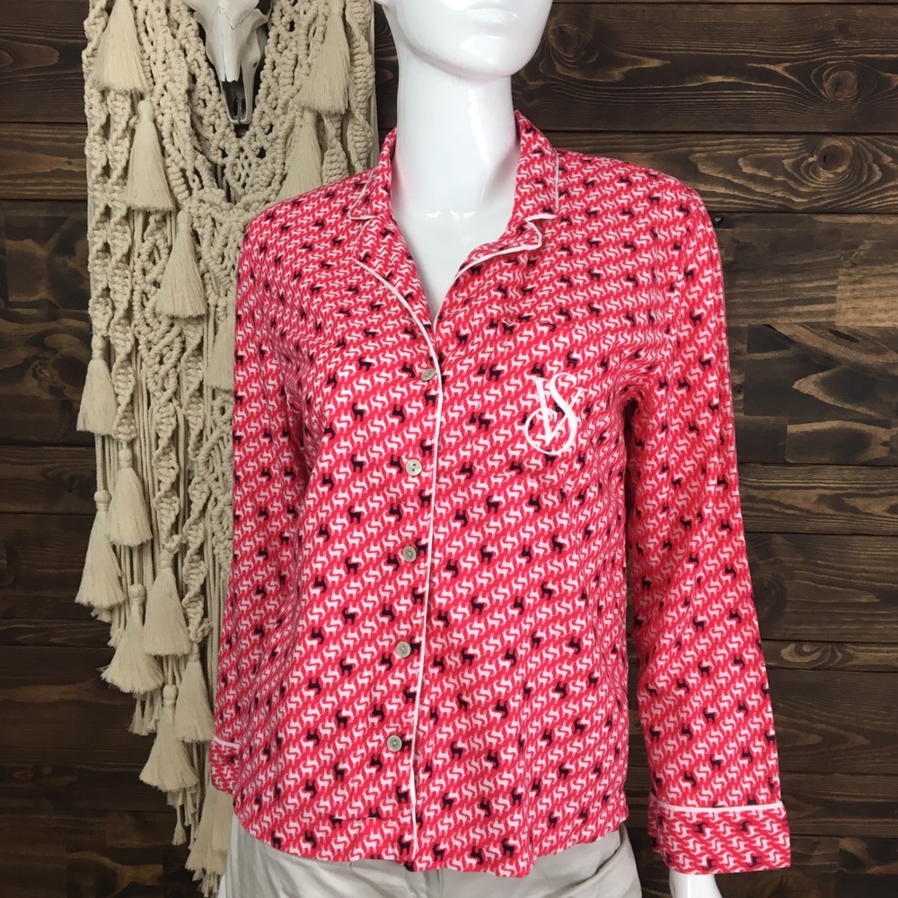 Victoria’s Secret | Holiday Logo Night Button Down Intimate‎ Top-wear Reindeer